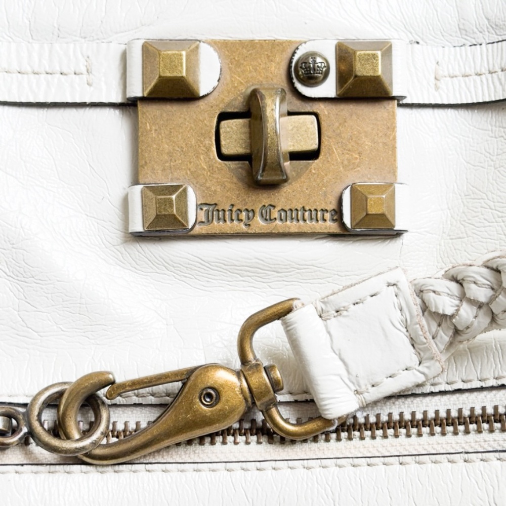 Y2K Juicy Couture Large Leather Purse White Tote Patent Leather Bag w. Dust Bag - Picture 4 of 13